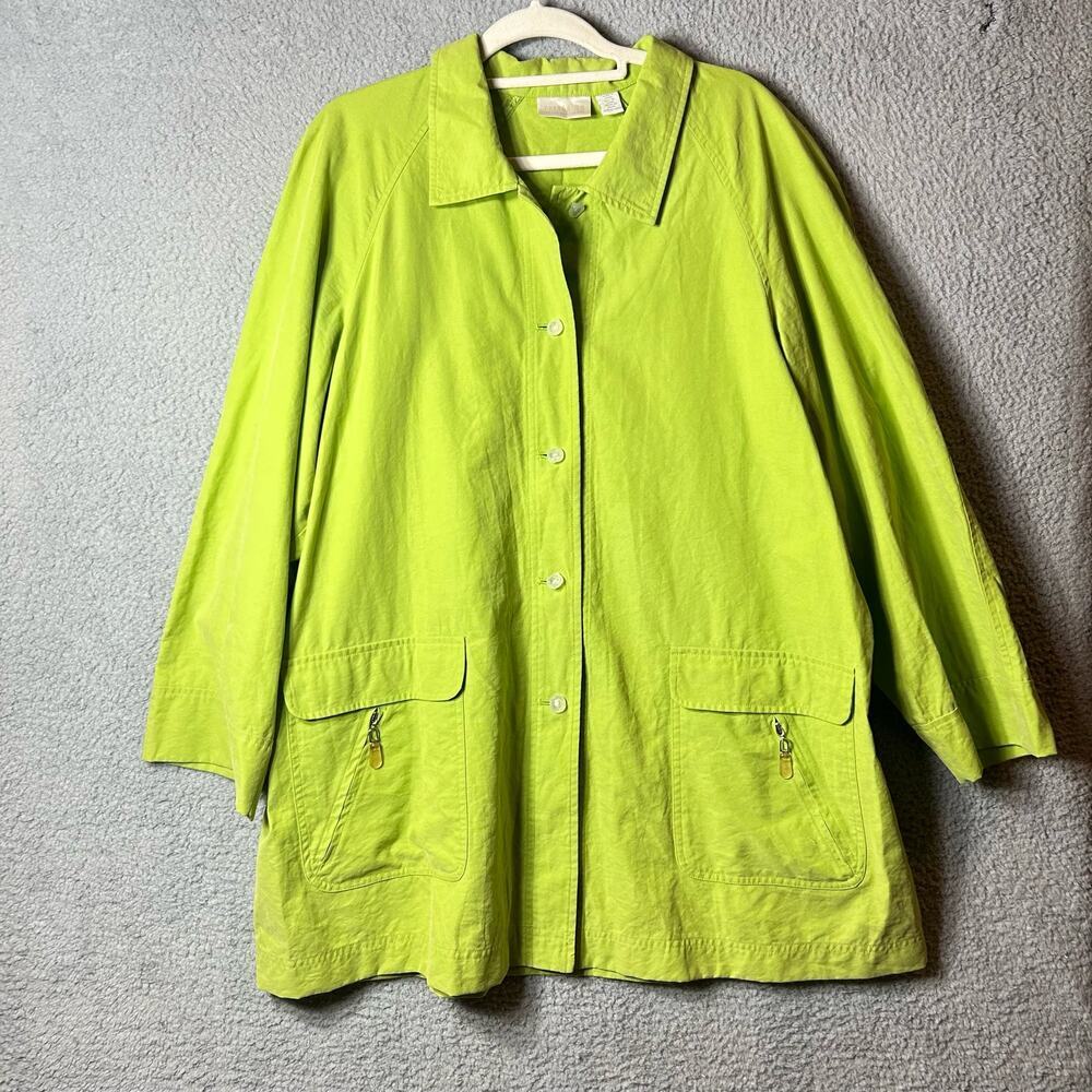 Liz Claiborne Jacket Womens 1X Green‎ Long Sleeve Button Down Rain Cold Jacket